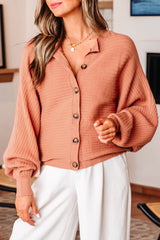 Apricot Pink Wide Rib Knit Button Front Dolman Sleeve Sweater Cardigan Cardigans JT's Designer Fashion