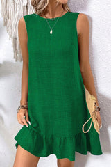 Bright Green Knot Scoop Back Ruffle Hem Sleeveless Mini Dress Mini Dresses JT's Designer Fashion