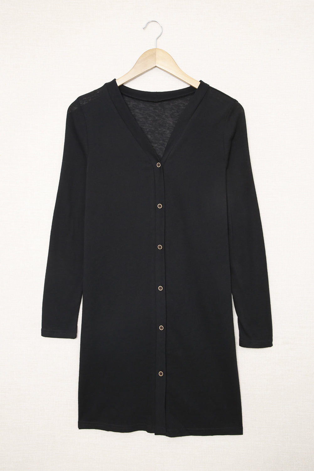 Black Solid Color Open-Front Buttons Cardigan Sweaters & Cardigans JT's Designer Fashion
