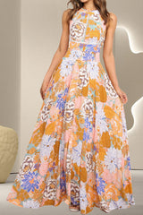 Tied Printed Grecian Sleeveless Long Dress Floral Maxi Dresses JT's Designer Fashion