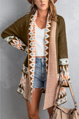 Brown Aztec Print Open Front Knitted Cardigan Sweaters & Cardigans JT's Designer Fashion