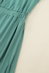 Green Button Up High Waist Long Sleeve Dress Midi Dresses JT's Designer Fashion