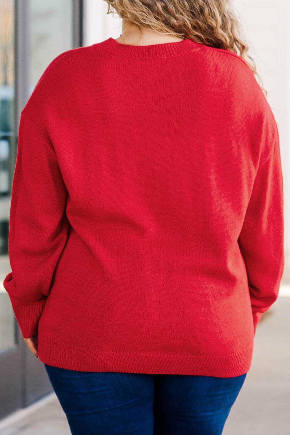 Fiery Red Tinsel merry Pattern Drop Shoulder Plus Size Sweater Plus Size Sweaters & Cardigans JT's Designer Fashion
