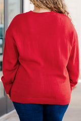 Fiery Red Tinsel merry Pattern Drop Shoulder Plus Size Sweater Plus Size Sweaters & Cardigans JT's Designer Fashion