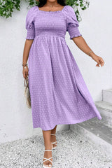 Wisteria Swiss Dot Smocked Frilled Neckline Short Sleeve Plus Size Dress Plus Size Maxi Dresses JT's Designer Fashion