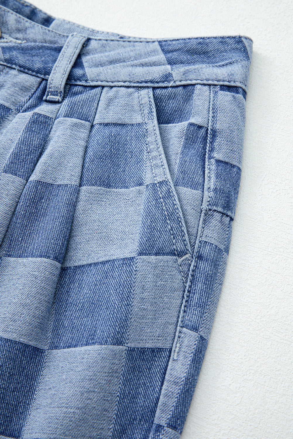 Dusk Blue Checkered Denim Wide Leg Jeans Jeans JT's Designer Fashion