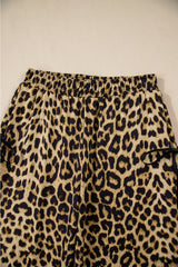 Brown Leopard Print Bow Tie Drawstring Elastic Waist Loose High Waist Pants Pants & Culotte JT's Designer Fashion