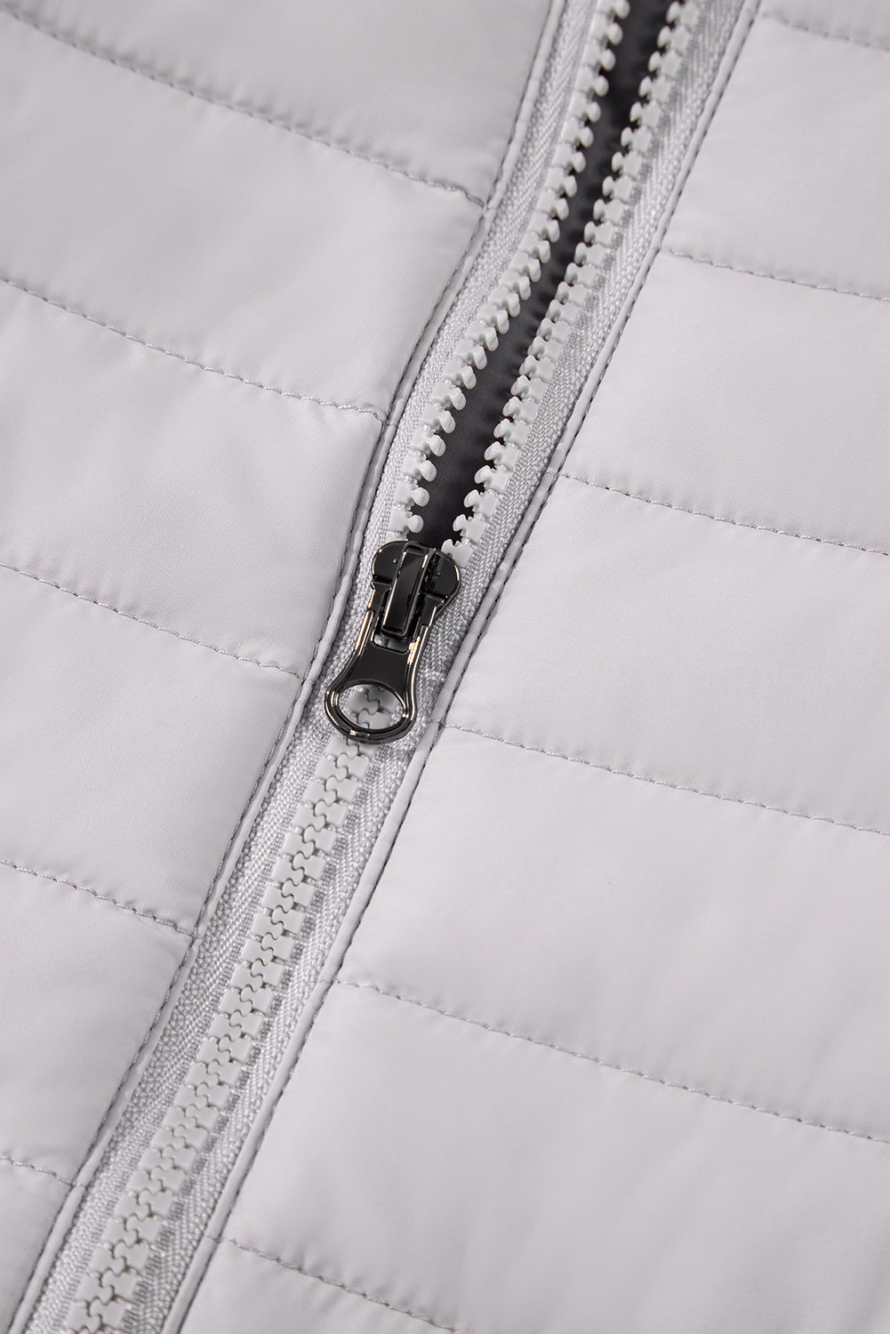 Silvery Solid Color Quilted Zip-up Puffer Jacket Jackets JT's Designer Fashion