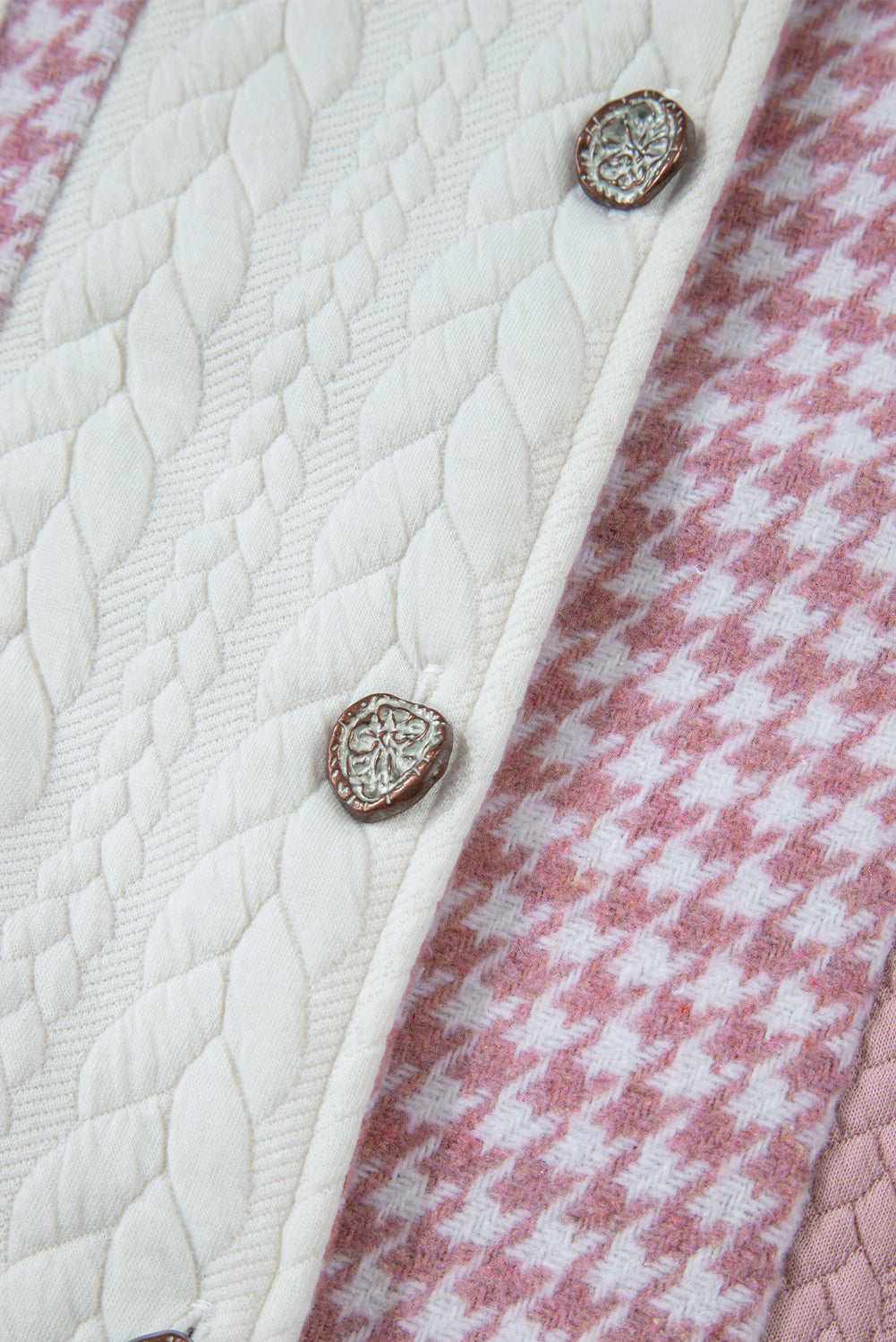 Pink Houndstooth Color Contrast Textured Patchwork Loose Shacket Jackets JT's Designer Fashion