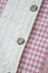 Pink Houndstooth Color Contrast Textured Patchwork Loose Shacket Jackets JT's Designer Fashion