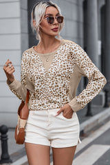Leopard Print Crew Neck Long Sleeve Top Long Sleeve Tops JT's Designer Fashion