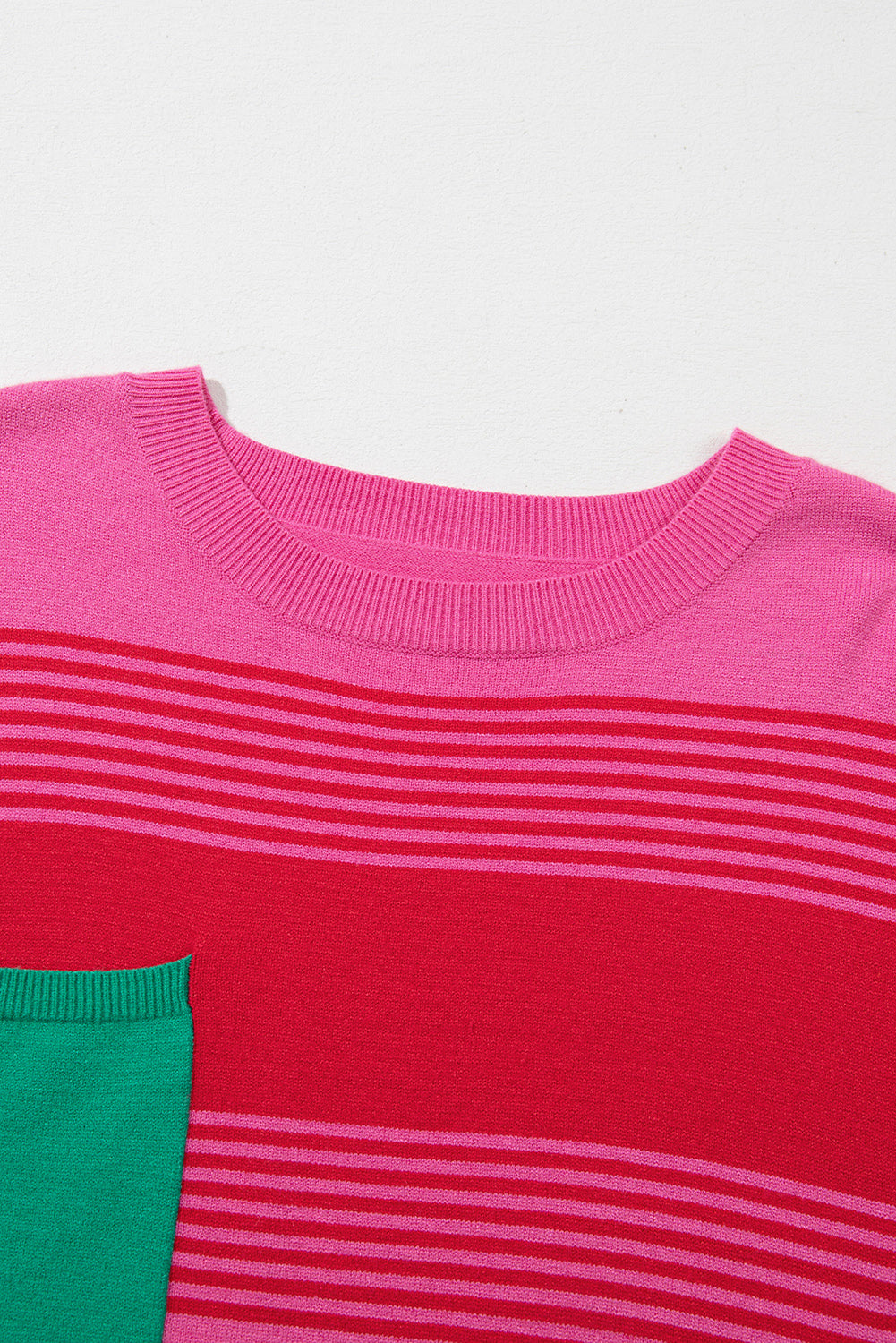 Rose Striped Knit Patch Pocket Drop Shoulder Sweater Sweaters JT's Designer Fashion