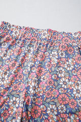 Sky Blue Floral Print Spaghetti Straps Tank Top and Shorts Set Short Sets JT's Designer Fashion