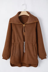Brown Half Zip Fleece Pullover Sweatshirt Sweatshirts & Hoodies JT's Designer Fashion