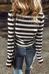 Black Stripe Slim Fit High Neck Knit Sweater Sweaters JT's Designer Fashion