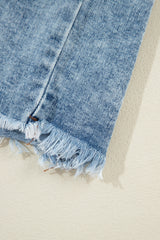 Beau Blue Plaid Print Patchwork Hooded Raw Hem Denim Jacket Denim Jackets JT's Designer Fashion