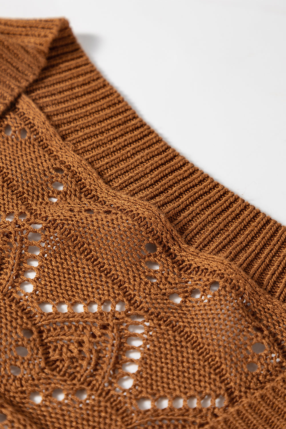 Brown Lightweight Buttoned Front Crochet Cardigan Cardigans JT's Designer Fashion