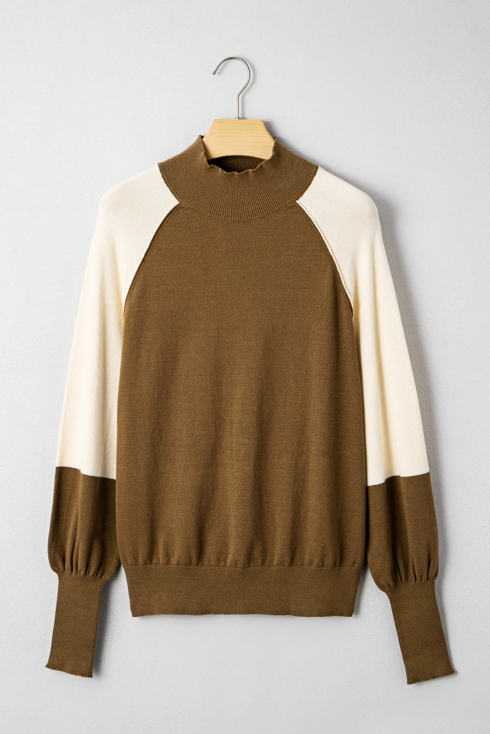 Desert Palm Colorblock Raglan Puff Sleeve Mock Neck Sweater Sweaters JT's Designer Fashion