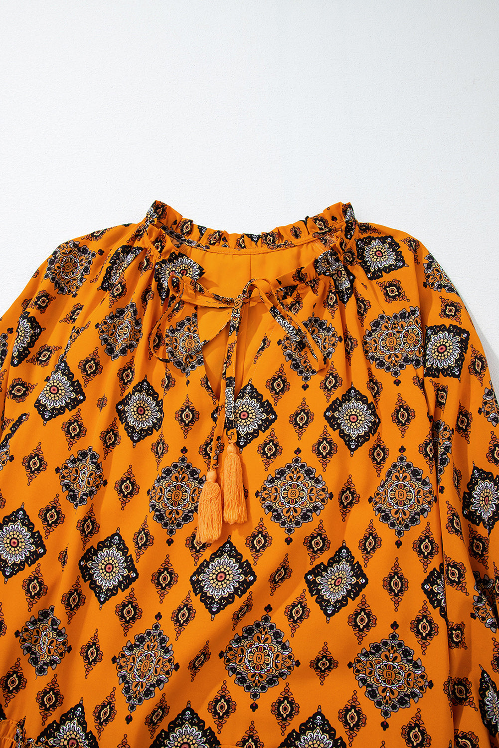 Orange Western Geometric Print Tiered Frilled Loose Fit Midi Dress Midi Dresses JT's Designer Fashion