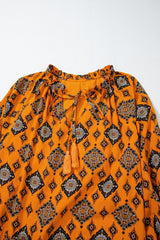 Orange Western Geometric Print Tiered Frilled Loose Fit Midi Dress Midi Dresses JT's Designer Fashion