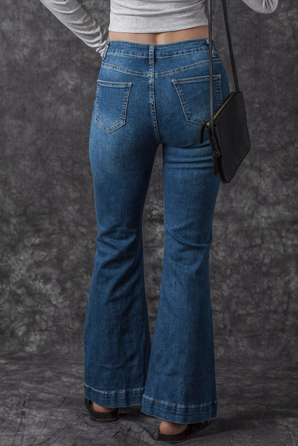 Blue High Waist Seam Stitching Pocket Flare Jeans Jeans JT's Designer Fashion