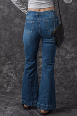 Blue High Waist Seam Stitching Pocket Flare Jeans Jeans JT's Designer Fashion