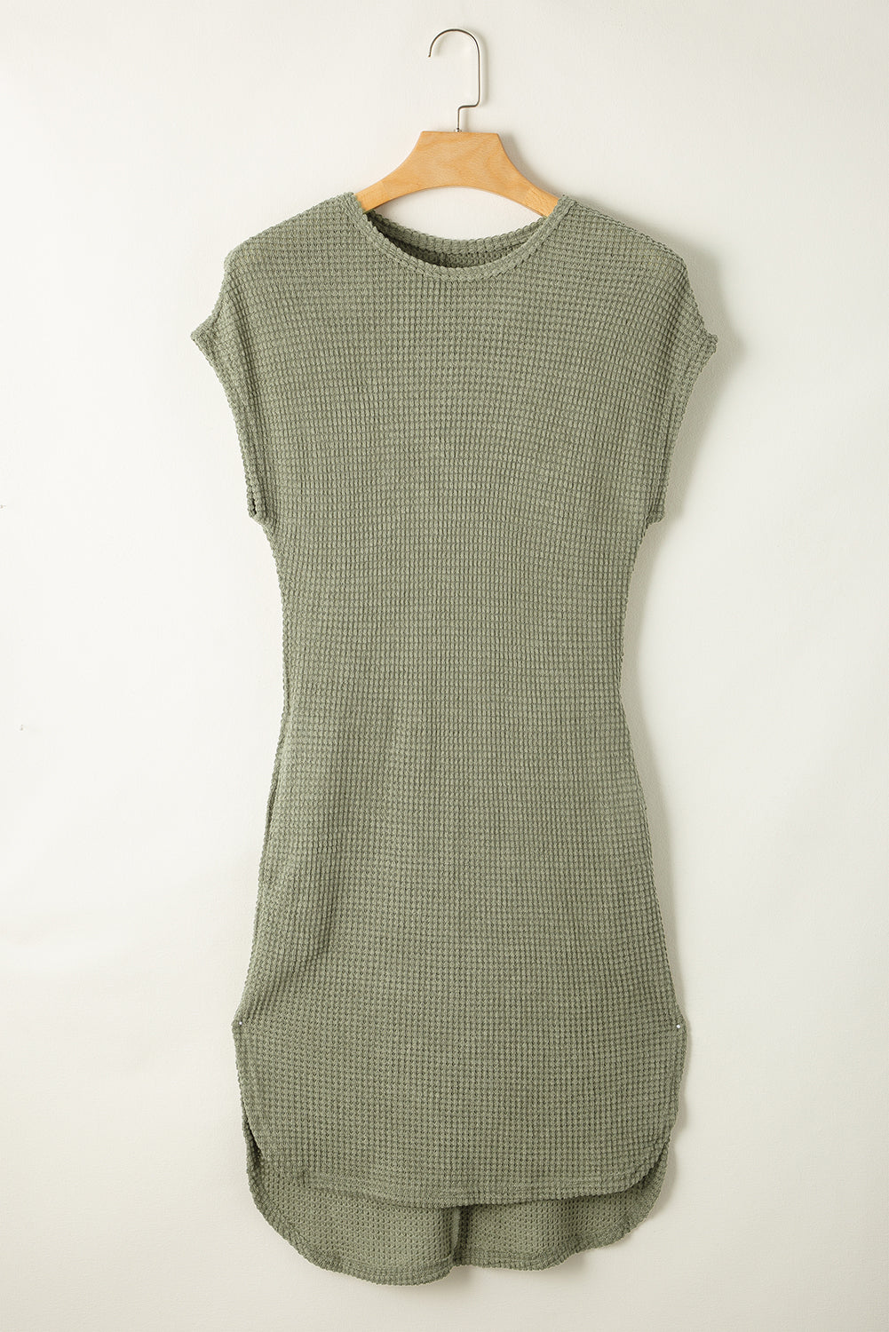 Jungle Green Waffle Texture Curved Hem Side Slit T-shirt Dress T Shirt Dresses JT's Designer Fashion