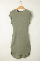 Jungle Green Waffle Texture Curved Hem Side Slit T-shirt Dress T Shirt Dresses JT's Designer Fashion