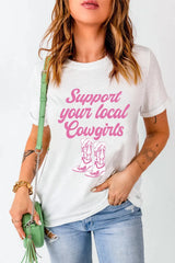 Letter Graphic Round Neck Short Sleeve T-Shirt White T-Shirts JT's Designer Fashion