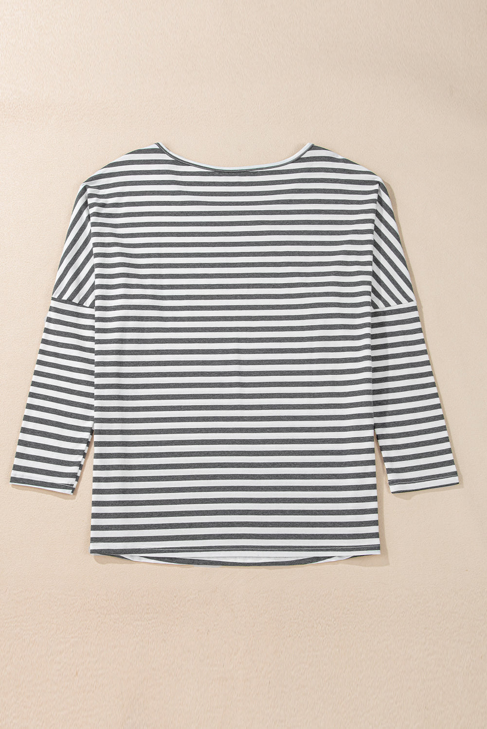 Gray Stripe Drop Sleeve Round Neck Oversized Long Sleeve Top Long Sleeve Tops JT's Designer Fashion