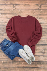 Burgundy Plain Drop Shoulder Crewneck Pullover Sweatshirt Sweatshirts & Hoodies JT's Designer Fashion