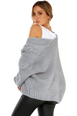 Gray Chunky Wide Long Sleeve Knit Cardigan Sweaters & Cardigans JT's Designer Fashion