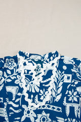 Blue Ricrac Trim Split Neck Floral Loose Dress Floral Dresses JT's Designer Fashion