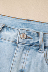 Beau Blue High Rise Distressed Raw Hem Denim Shorts Denim Shorts JT's Designer Fashion