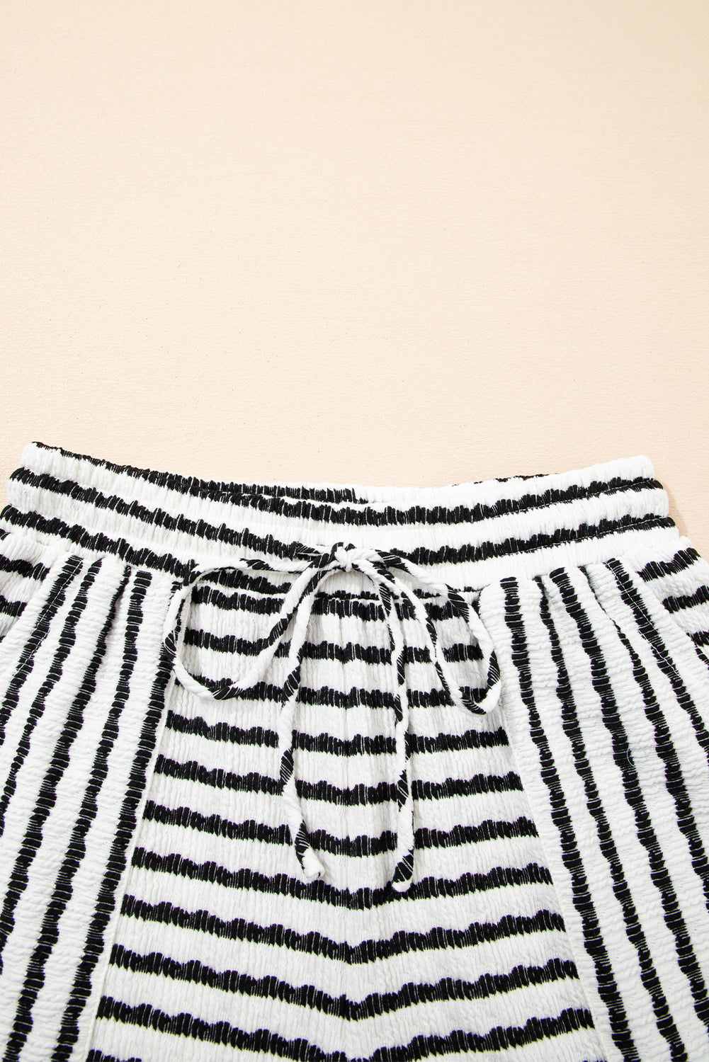 Black Stripe Knitted Short Sleeve Top and Drawstring Shorts Set Short Sets JT's Designer Fashion