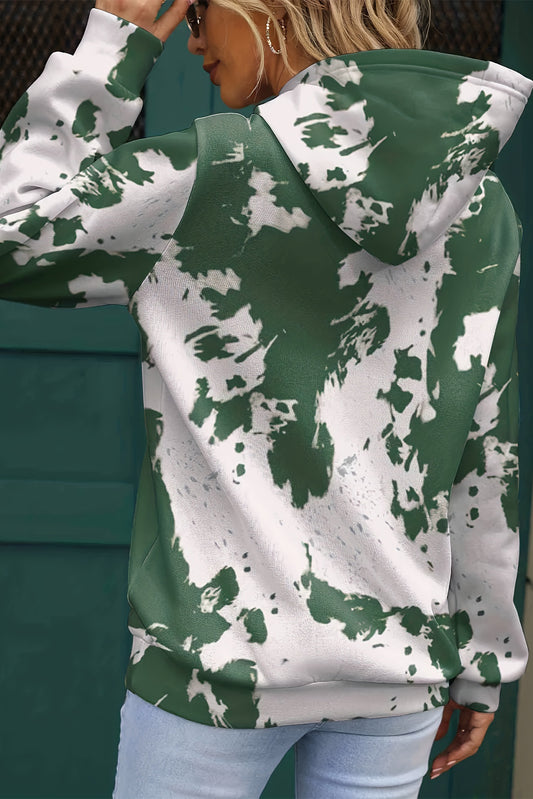 Green Tie Dye Print Kangaroo Pocket Loose Hoodie Sweatshirts & Hoodies JT's Designer Fashion