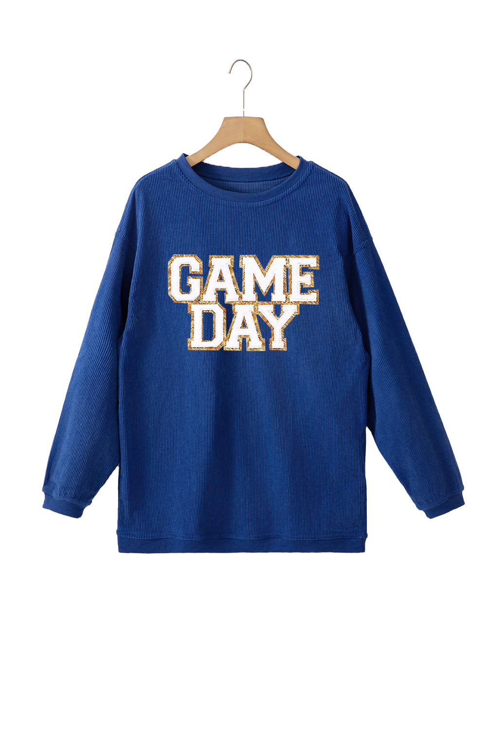 Dark Blue GAME DAY Glitter Detail Ribbed Drop Shoulder Sweatshirt Graphic Sweatshirts JT's Designer Fashion