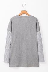 Black Stripe Colorblock Patchwork Open Front Cardigan with Pocket Cardigans JT's Designer Fashion