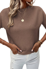Coffee Round Neck Half Sleeve Ribbed Knit Top Sweaters & Cardigans JT's Designer Fashion