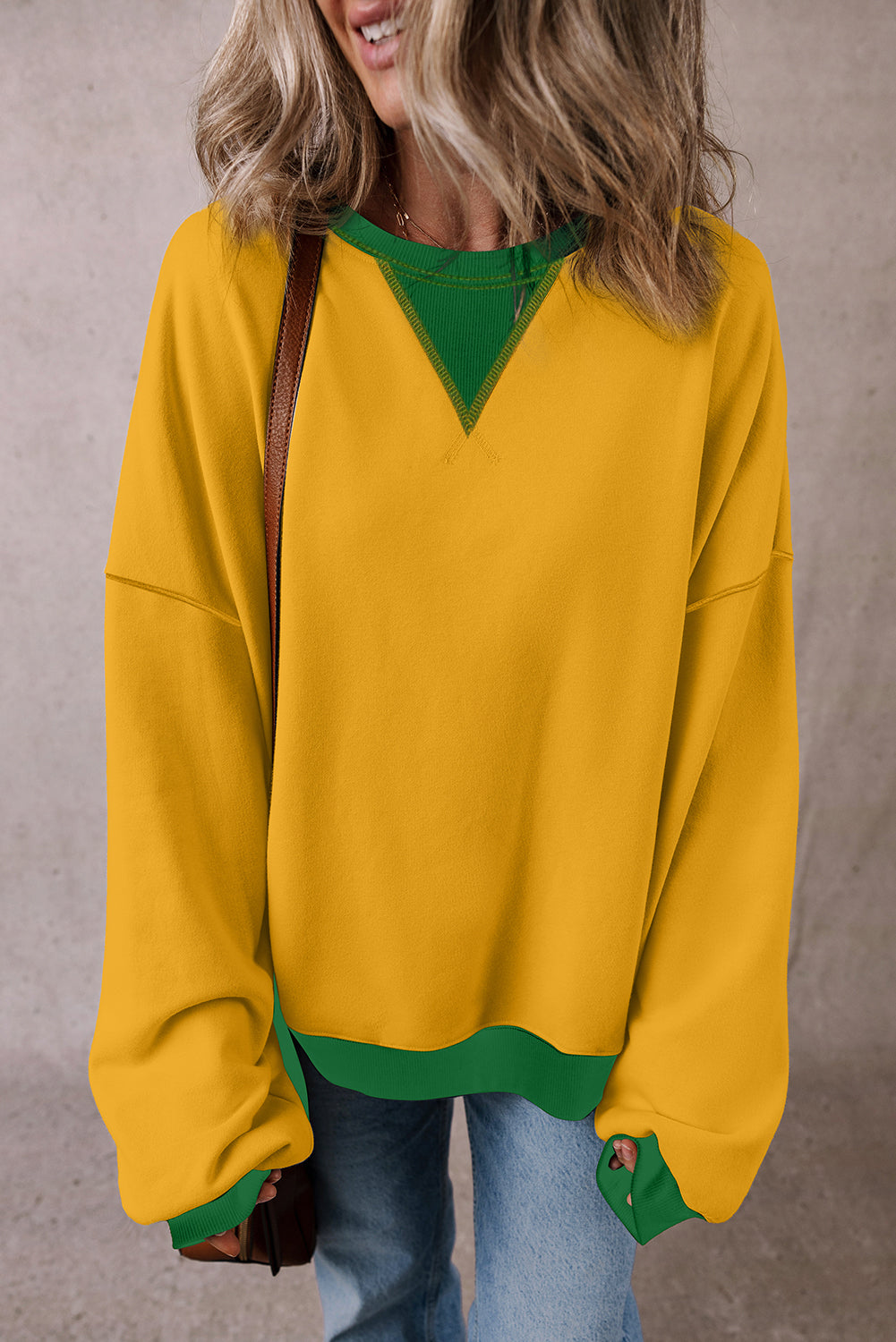 Ginger Color Block Patch Drop Shoulder Oversized Sweatshirt Sweatshirts & Hoodies JT's Designer Fashion