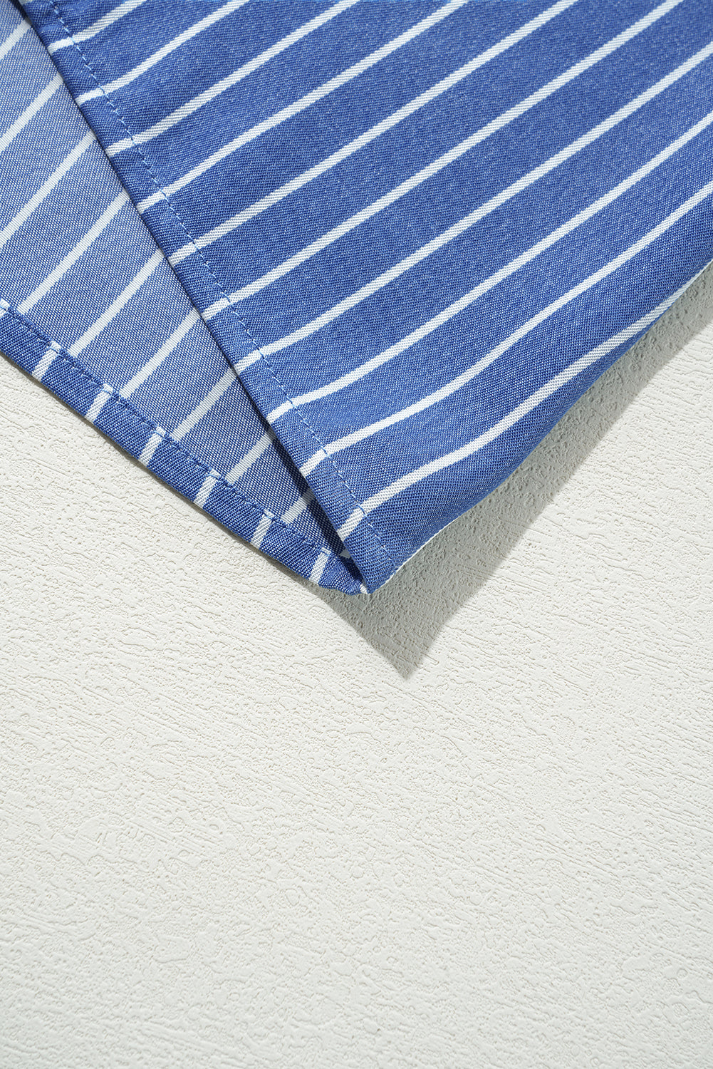 Sky Blue Stripe Frilly Split Neck Shirred Ruffle Sleeve Short Shift Dress Mini Dresses JT's Designer Fashion