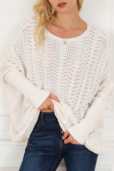 Beige Ribbed Hollow Knit Dolman Sleeve Sweater Sweaters & Cardigans JT's Designer Fashion