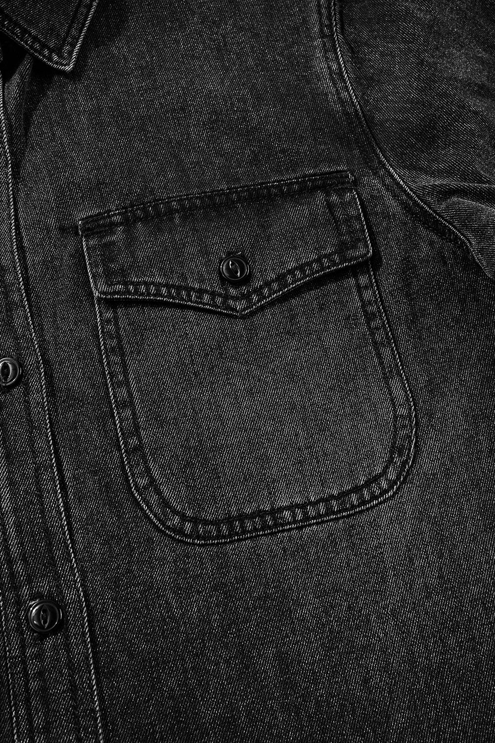 Black Flap Pocket Buttons Collared Jean Jacket Denim Jackets JT's Designer Fashion