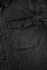 Black Flap Pocket Buttons Collared Jean Jacket Denim Jackets JT's Designer Fashion