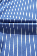 Sky Blue Stripe Frilly Split Neck Shirred Ruffle Sleeve Short Shift Dress Mini Dresses JT's Designer Fashion
