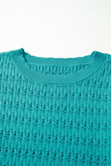 Sea Green Trendy Pattern Knit Ribbed Cuffs Crew Neck Sweater Sweaters JT's Designer Fashion