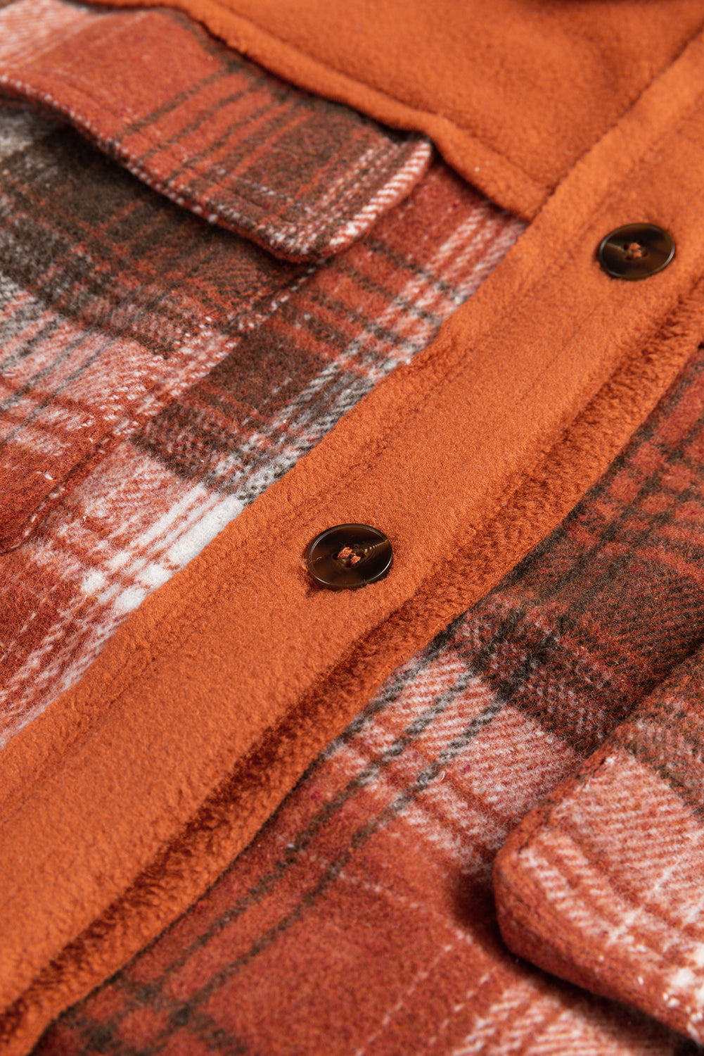 Khaki Colorblock Plaid Pattern Flap Pockets Buttoned Shacket Plaid Shackets JT's Designer Fashion