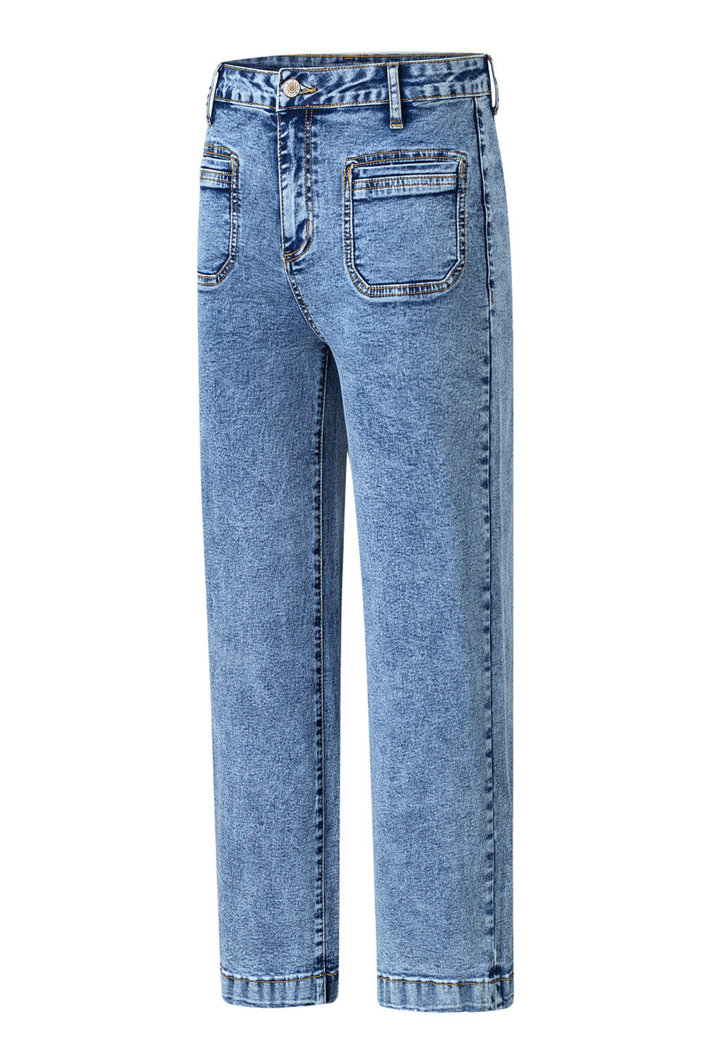 Blue Chic Patch Pocket Straight Leg Loose Jeans Jeans JT's Designer Fashion
