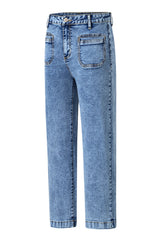 Blue Chic Patch Pocket Straight Leg Loose Jeans Jeans JT's Designer Fashion