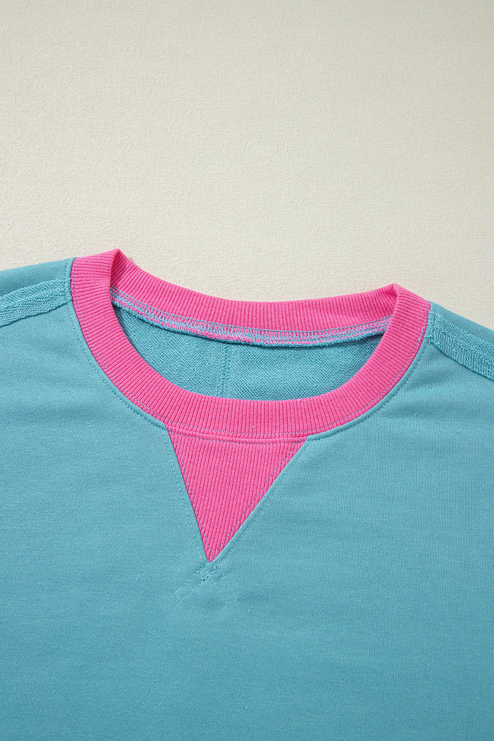 Light Blue Colorblock Patchwork Crew Neck Loose Sweatshirt Sweatshirts & Hoodies JT's Designer Fashion